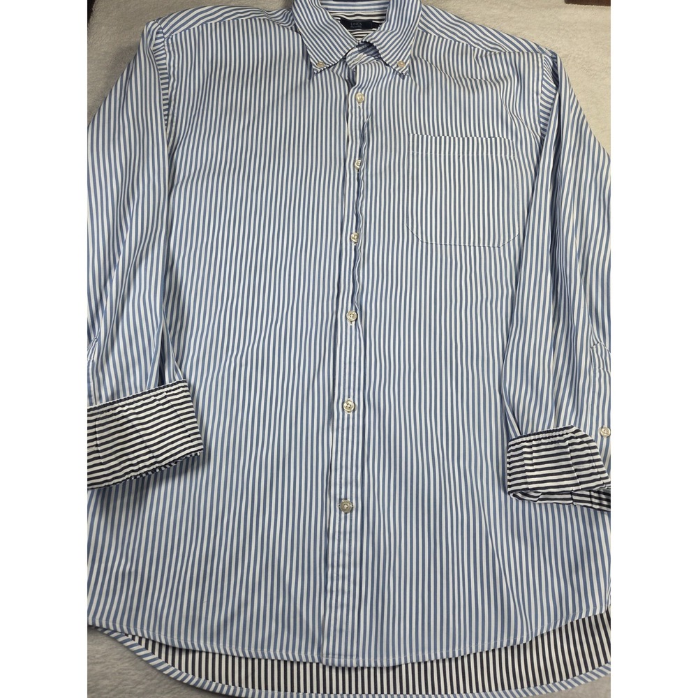 Lincs David Chu Blue White Stripe Button Down Shirt Mens L Contrasting Cotton
